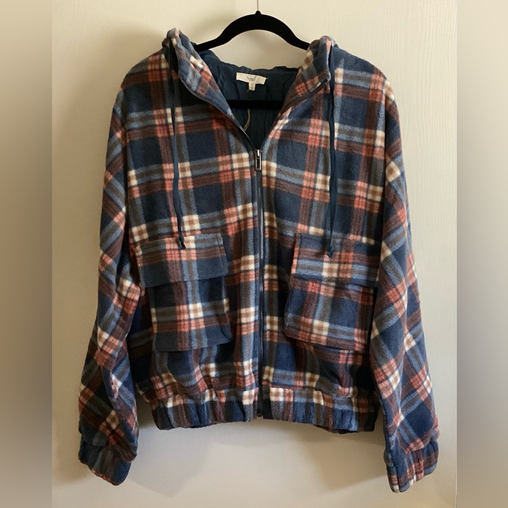 Easel Oversized Plaid Bomber Jacket